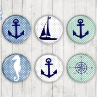 916 - Motivcabochon Set, Glascabochons Handmade Maritim Anker Kompass Seepferd Bild 1