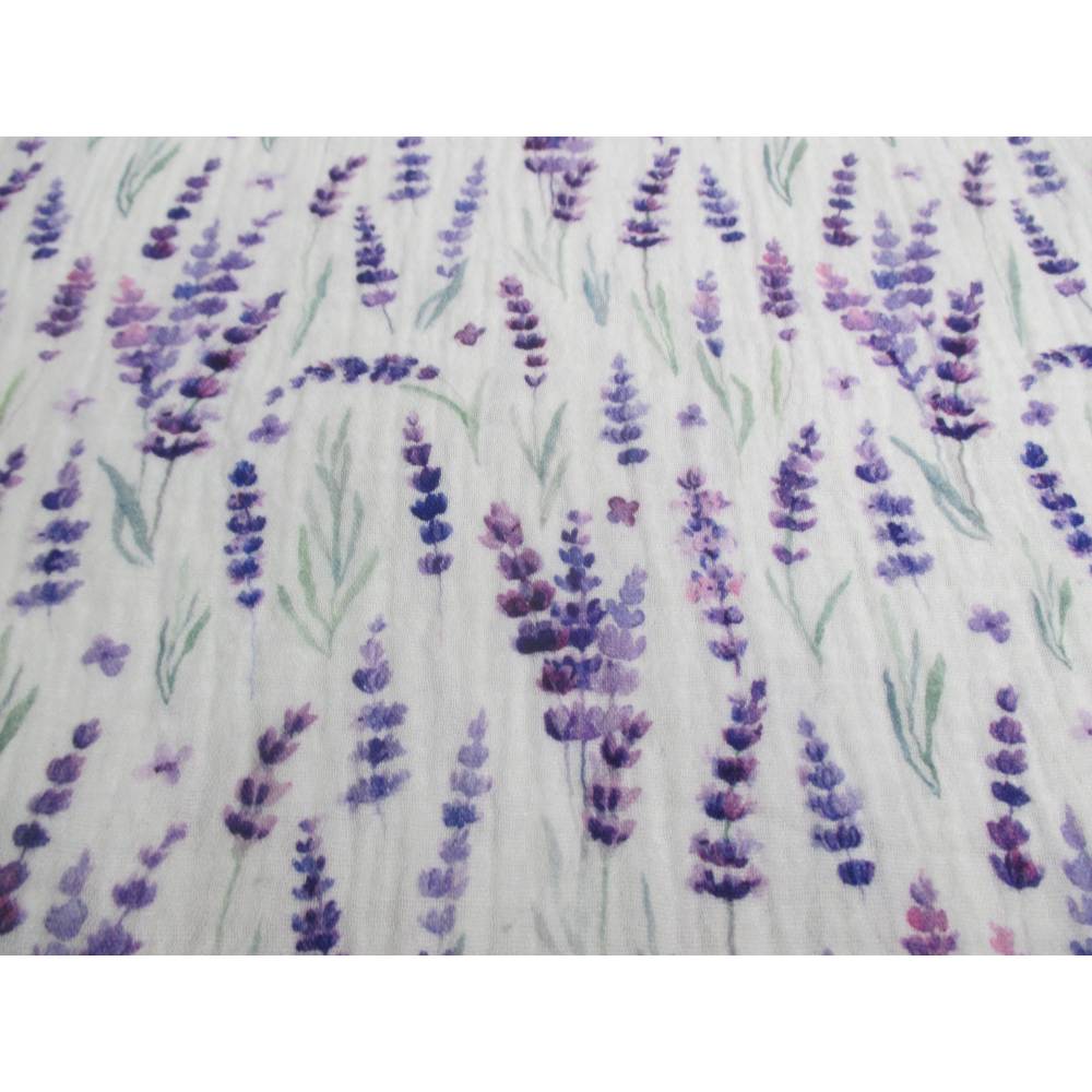 Musselin Double Gauze "Thea" Lavendel, lila/weiß Oeko-Tex Standard 100 (1m/12,- €) Bild 1