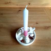 Wunderschöner Kerzenteller mit Herz und Tulpe aus Gießkeramik und einer dip dye Kerze Bild 5