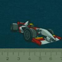 ♕ Petrolfarbener Jersey mit Rennautos Formel 1   50 x 145 cm Nähen Stoff ♕ Bild 5