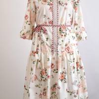 Damen Hemdblusenkleid| Rosen Muster in Woll/Weiß | Bild 1