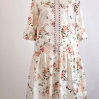 Damen Hemdblusenkleid| Rosen Muster in Woll/Weiß | Bild 2
