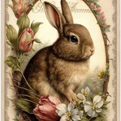 Bastelpapier - Decoupage-Papier - A4 - Softpapier - Vintage - Shabby - Hase - Ostern - 13240