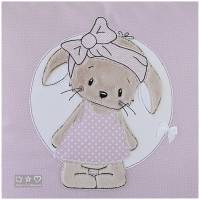 Kissen 40cmx40cm, rosa/weiß mit Doodlestickerei Hasenmädchen Pippa, personalisierbar Bild 2