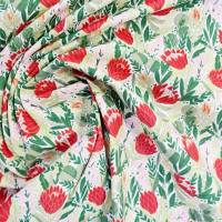 Stoff Meterware Baumwolle"Tiare" Blüten und Blätter rot rosa grün Bild 4