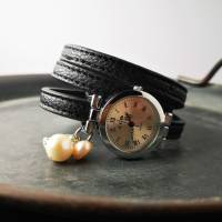 Armbanduhr,Wickeluhr, Damenuhr, Kunstleder,  Auswahl, Perlen Bild 2