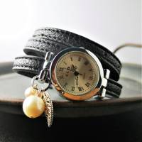 Armbanduhr,Wickeluhr, Damenuhr, Kunstleder,  Auswahl, Perlen Bild 3