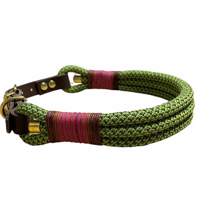 Hundehalsband, Tauhalsband, grün, fuchsia, Marke AlsterStruppi, mit Leder und Schnalle verstellbar