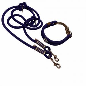 Hundeleine und Halsband im Set, edles Tau verstellbar , mit Leder und Schnalle, lila, rosegold, EKG Herz Pfote Bild 1
