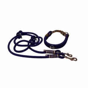 Hundeleine und Halsband im Set, edles Tau verstellbar , mit Leder und Schnalle, lila, rosegold, EKG Herz Pfote Bild 4