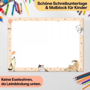 Katzen Malblock und Malunterlage für Kinder & Erwachsene | Schreibtischunterlage aus Papier DIN A3 mit 25 Blättern Bild 2