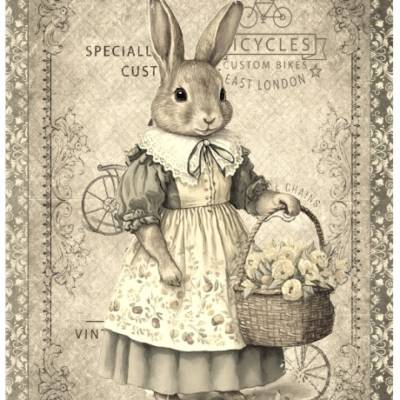 Bastelpapier - Decoupage-Papier - A4 - Softpapier - Vintage - Shabby - Hase - sepia - Ostern - 13208
