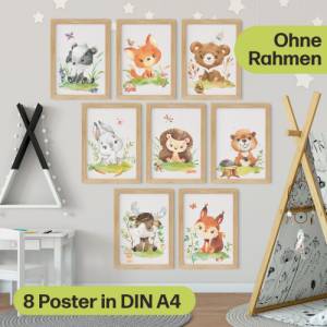 8er Waldtier Poster-Set fürs Kinderzimmer I Süße Babyzimmer Deko mit Elch, Biber, Häschen, Dachs & co. Bild 2