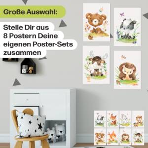 8er Waldtier Poster-Set fürs Kinderzimmer I Süße Babyzimmer Deko mit Elch, Biber, Häschen, Dachs & co. Bild 3