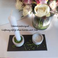 Kerzenhalter für Stabkerzen & Teelichte mit Schieferplatte Set Kerzenständer Betondeko hellgrau 2er Set Bild 1