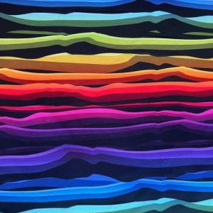 Reststück 1 Meter French Terry/Sommersweat Wavy Stripes, bunt, regenbogenfarben Bild 1