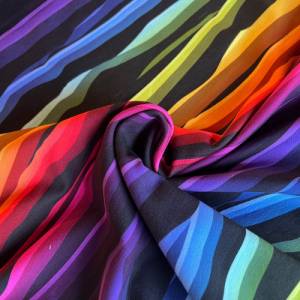 Reststück 1 Meter French Terry/Sommersweat Wavy Stripes, bunt, regenbogenfarben Bild 5