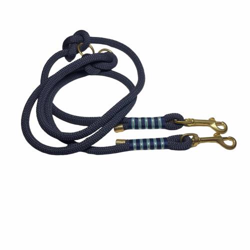 Maritime Hundeleine, Messing, dunkelblau, türkis, gold, verstellbar, Tauleine, Wunschlänge