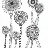 Zeichnungen handgemalt im blumigen Design, Crazy Flowers für eine Fantasievolle Schwarz-Weiss Wanddekoration, ungerahmt, Bild 2