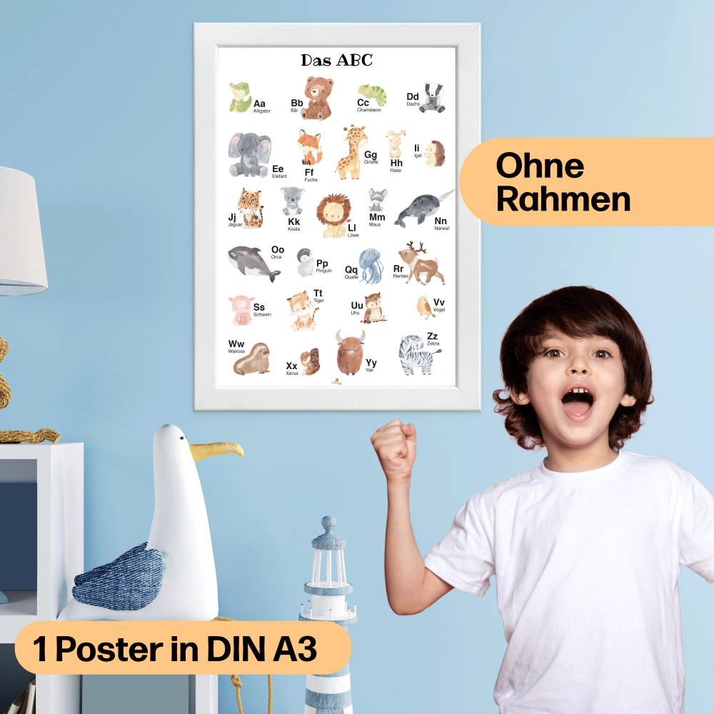 Alphabet Poster mit Tier ABC Babyzimmer, als Kinderzimmer Deko
