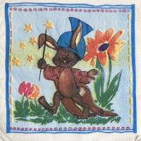 Serviette Hase mit Blumen Tulpen und Sterne -1 einzelne Serviette (S5) Bild 1