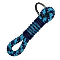 Schlüsselanhänger handgefertigt, dunkelblau, türkis mit dunkelblauem Leder, personalisiert ist möglich Bild 1