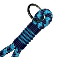 Schlüsselanhänger handgefertigt, dunkelblau, türkis mit dunkelblauem Leder, personalisiert ist möglich Bild 2