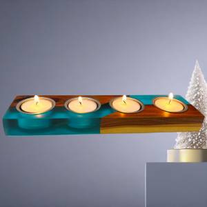Kerzenhalter für 4 Teelichter aus Pflaumenholz und Epoxy Unikat Bild 1