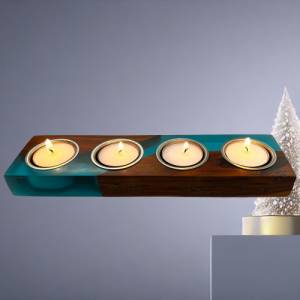 Kerzenhalter für 4 Teelichter aus Pflaumenholz und Epoxy Unikat Bild 9
