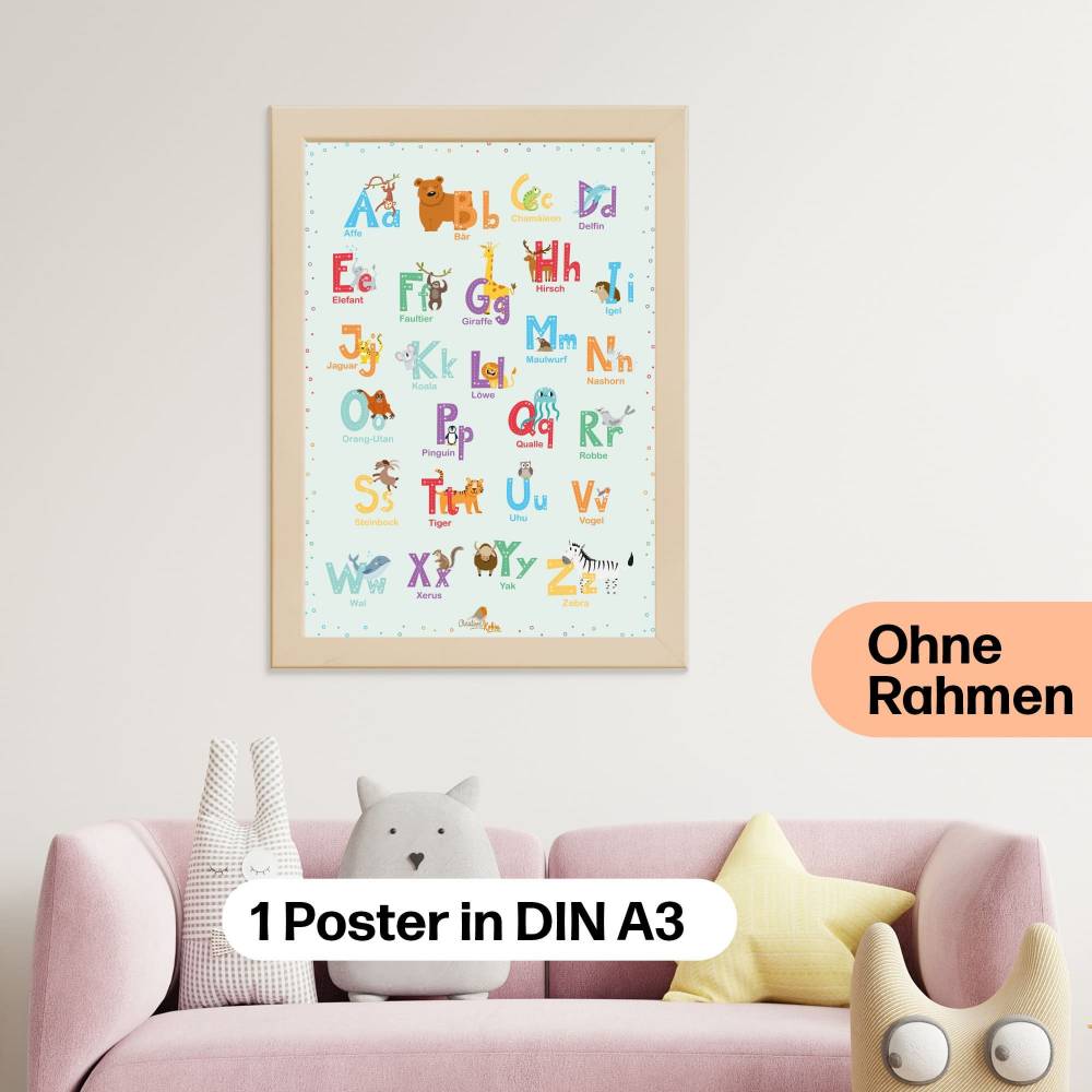Tier Poster | Fürs Alphabet mit ABC Kindergarten Kinderzimmer,