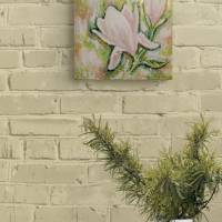 EDLE MAGNOLIEN - wunderschönes Blütenbild 30cm x 30cm, mit Strukturpaste und Glitter auf Galeriekeilrahmen Bild 4