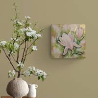 EDLE MAGNOLIEN - wunderschönes Blütenbild 30cm x 30cm, mit Strukturpaste und Glitter auf Galeriekeilrahmen Bild 5