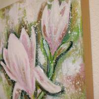 EDLE MAGNOLIEN - wunderschönes Blütenbild 30cm x 30cm, mit Strukturpaste und Glitter auf Galeriekeilrahmen Bild 7