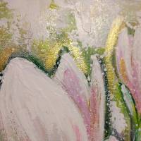 EDLE MAGNOLIEN - wunderschönes Blütenbild 30cm x 30cm, mit Strukturpaste und Glitter auf Galeriekeilrahmen Bild 8