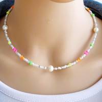 Süsswasserperlenkette, Süßwasserperlen Kette, bunte Perlenkette, Halskette mit Perlen, sommerliche Halskette Bild 2