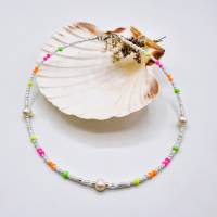 Süsswasserperlenkette, Süßwasserperlen Kette, bunte Perlenkette, Halskette mit Perlen, sommerliche Halskette Bild 3