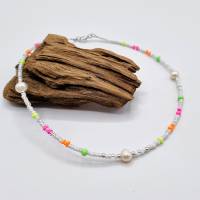 Süsswasserperlenkette, Süßwasserperlen Kette, bunte Perlenkette, Halskette mit Perlen, sommerliche Halskette Bild 4