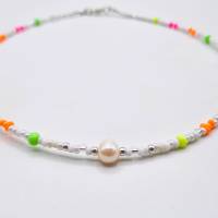 Süsswasserperlenkette, Süßwasserperlen Kette, bunte Perlenkette, Halskette mit Perlen, sommerliche Halskette Bild 6