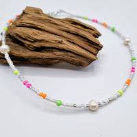Süsswasserperlenkette, Süßwasserperlen Kette, bunte Perlenkette, Halskette mit Perlen, sommerliche Halskette Bild 8