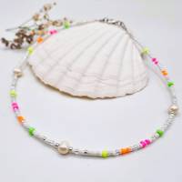 Süsswasserperlenkette, Süßwasserperlen Kette, bunte Perlenkette, Halskette mit Perlen, sommerliche Halskette Bild 9