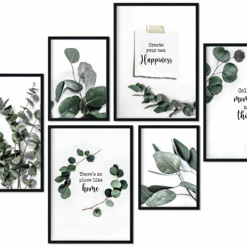 CreativeRobin Poster Set als Wohnzimmer Deko | 4x A3 + 2x A4 Wandbilder Collage » Eukalyptus & Monstera Pflanze «