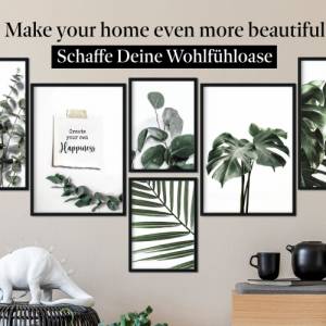 CreativeRobin Poster Set als Wohnzimmer Deko | 4x A3 + 2x A4 Wandbilder Collage » Eukalyptus & Monstera Pflanze « Bild 4