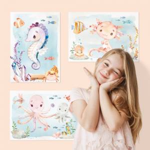 Meerestiere Poster-Set fürs Babyzimmer I Schildkröte, Wal, Seepferdchen & co. als schöne Kinderzimmer Deko I ohne Rahmen Bild 5