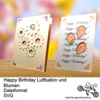 Plotterdatei Happy Birthday Luftballon und Blumen Bild 1
