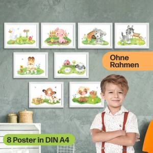 8er Poster Set von Farmtieren fürs Babyzimmer I Süße Kinderzimmer Deko mit Pferdchen, tapsigen Küken & co. Bild 2