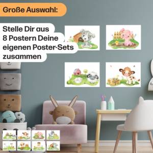 8er Poster Set von Farmtieren fürs Babyzimmer I Süße Kinderzimmer Deko mit Pferdchen, tapsigen Küken & co. Bild 4