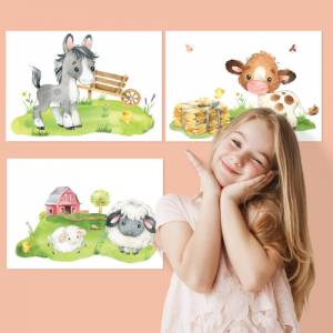 8er Poster Set von Farmtieren fürs Babyzimmer I Süße Kinderzimmer Deko mit Pferdchen, tapsigen Küken & co. Bild 5