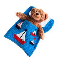 Puppenbettchen - Schlafsack für Puppen oder Teddys und andere Plüschtiere ca. 30 cm    mit  Segelboote Bild 1