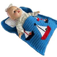 Puppenbettchen - Schlafsack für Puppen oder Teddys und andere Plüschtiere ca. 30 cm    mit  Segelboote Bild 2