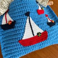 Puppenbettchen - Schlafsack für Puppen oder Teddys und andere Plüschtiere ca. 30 cm    mit  Segelboote Bild 3